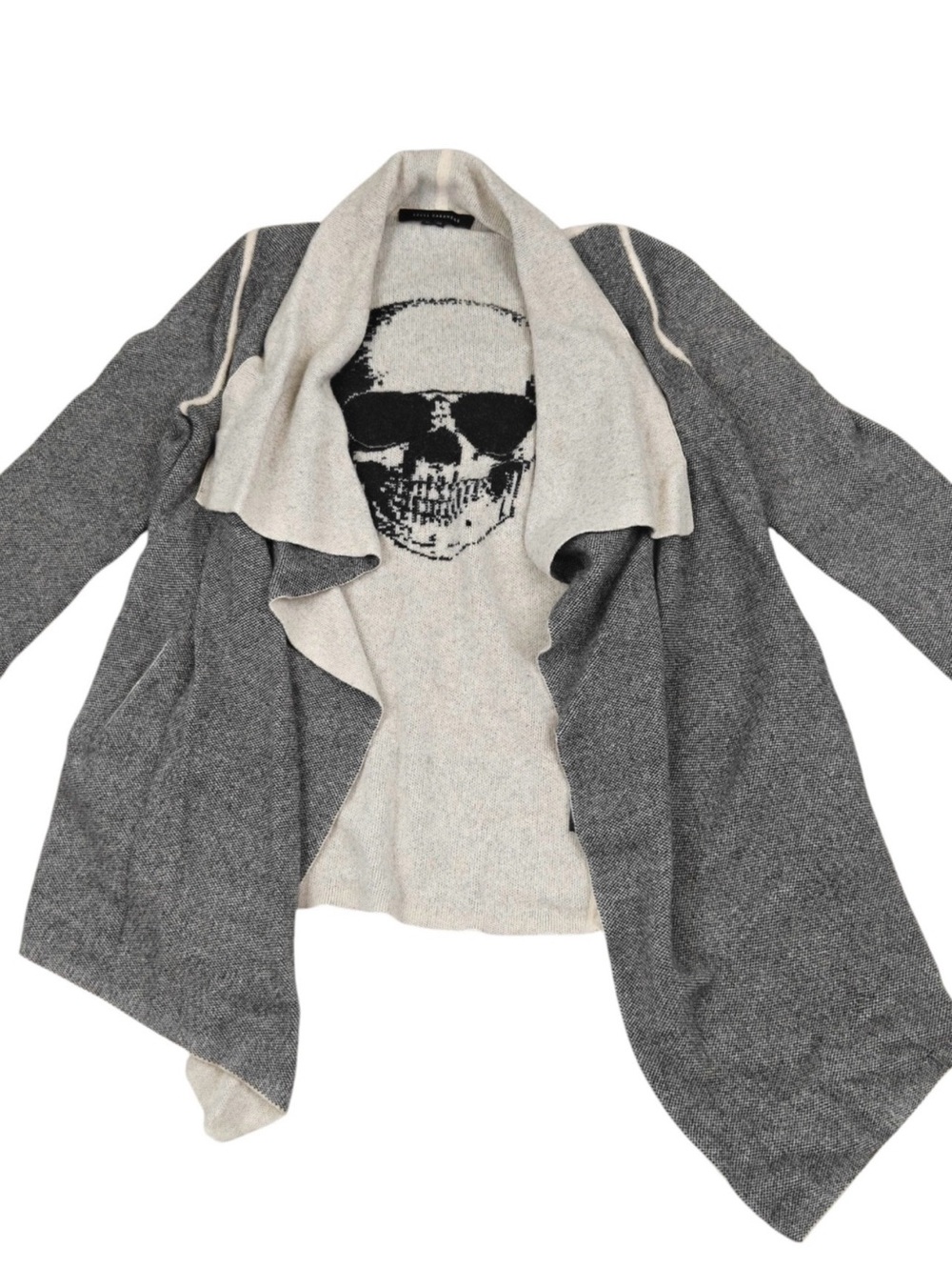 Skull Cashmere Gray Open Front Skull Cardigan Sweater Women's M Cashmere Wool